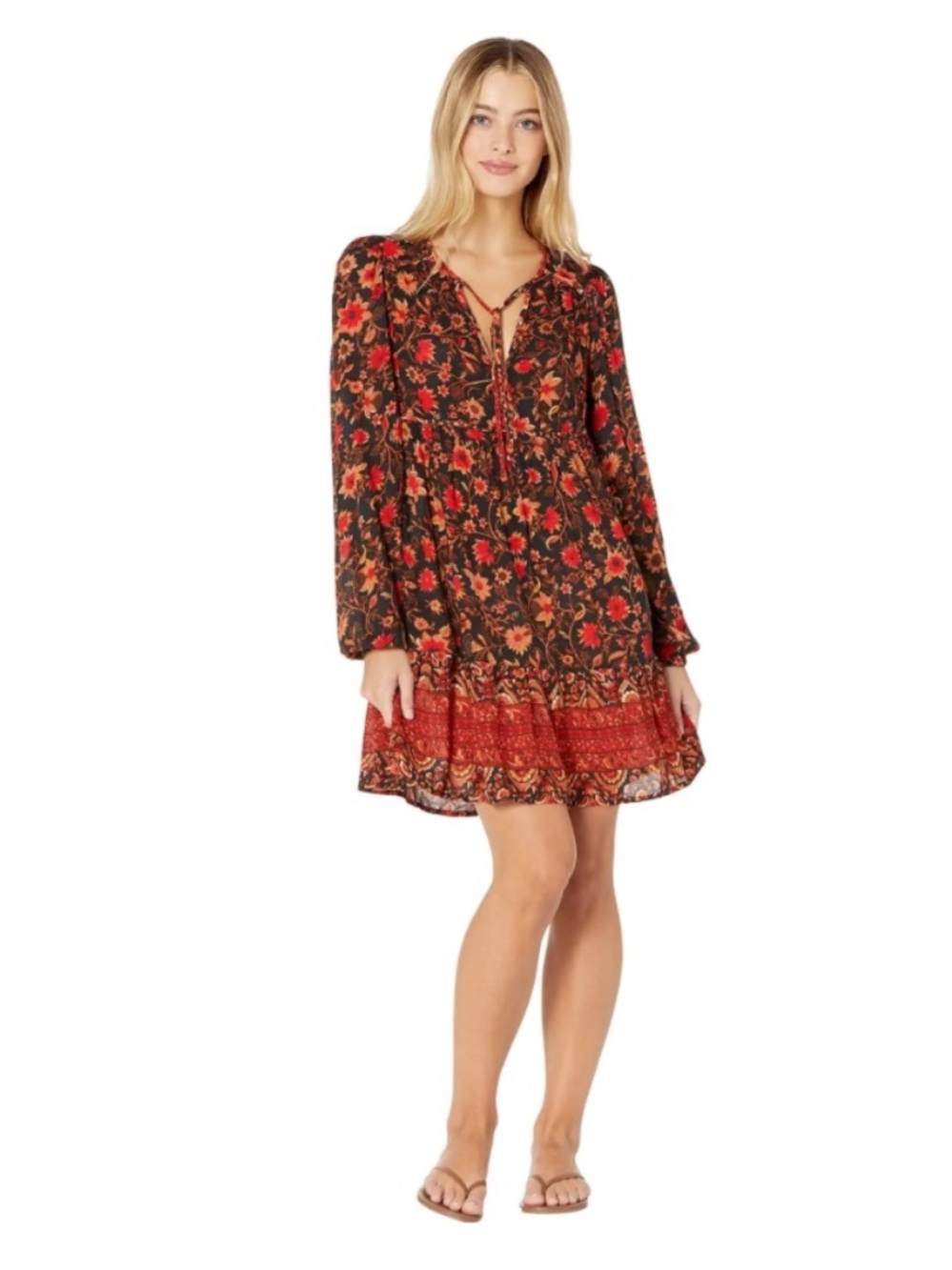 Billabong Hearts Desire Dress Black Red Floral Pattern A-Line Sundress Small